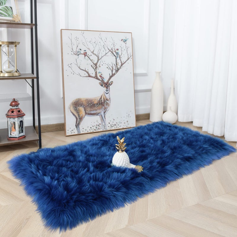 Noahas Luxury Fluffy Rugs Bedroom Furry Carpet Bedside Faux Fur Sheepskin Area Rugs Children Play Princess Room Decor Rug, 2 x 4 Feet - Image 2